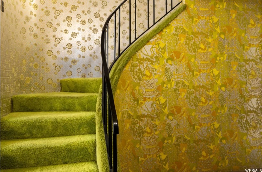 shiny wallpaper, shag carpeting, Utah