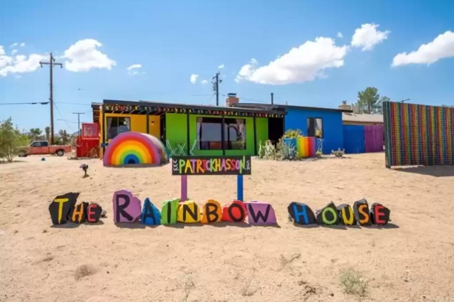 distracted driving, dinosaurs, rainbow house