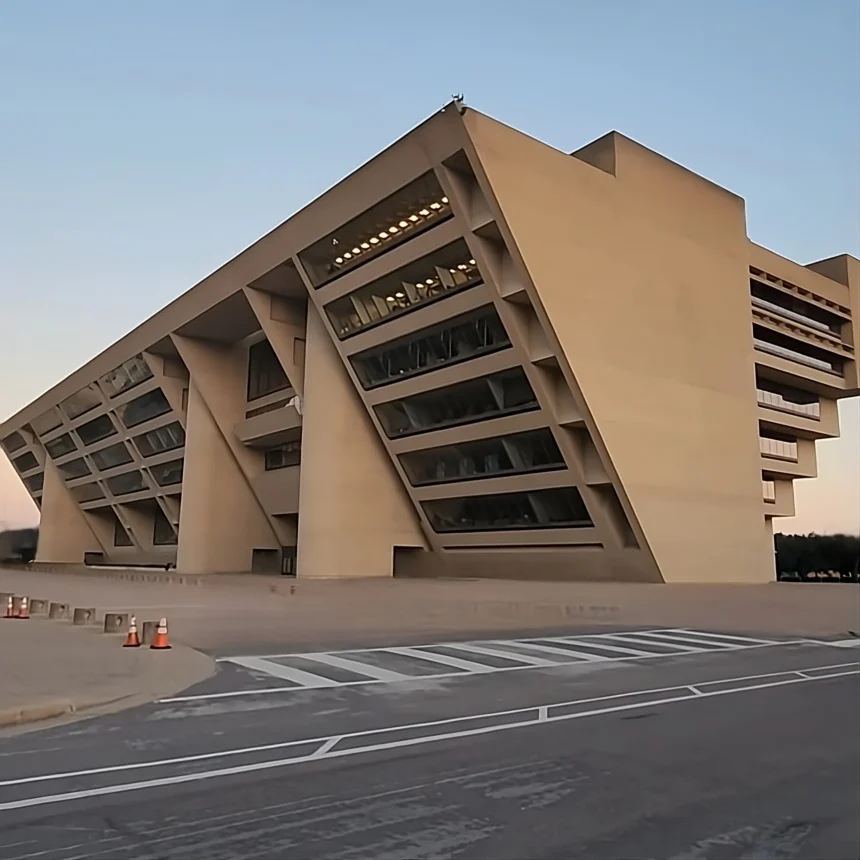 Dallas City Hall building exterior with overcast sky