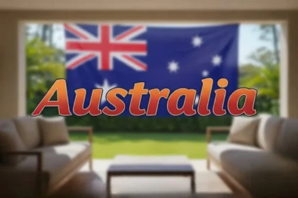 Ausie flag with an outdoor background