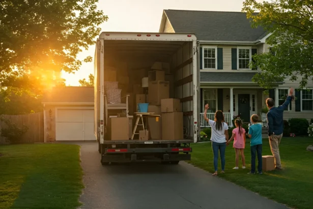 A Family Moving and a Truck Full of Their Stuff