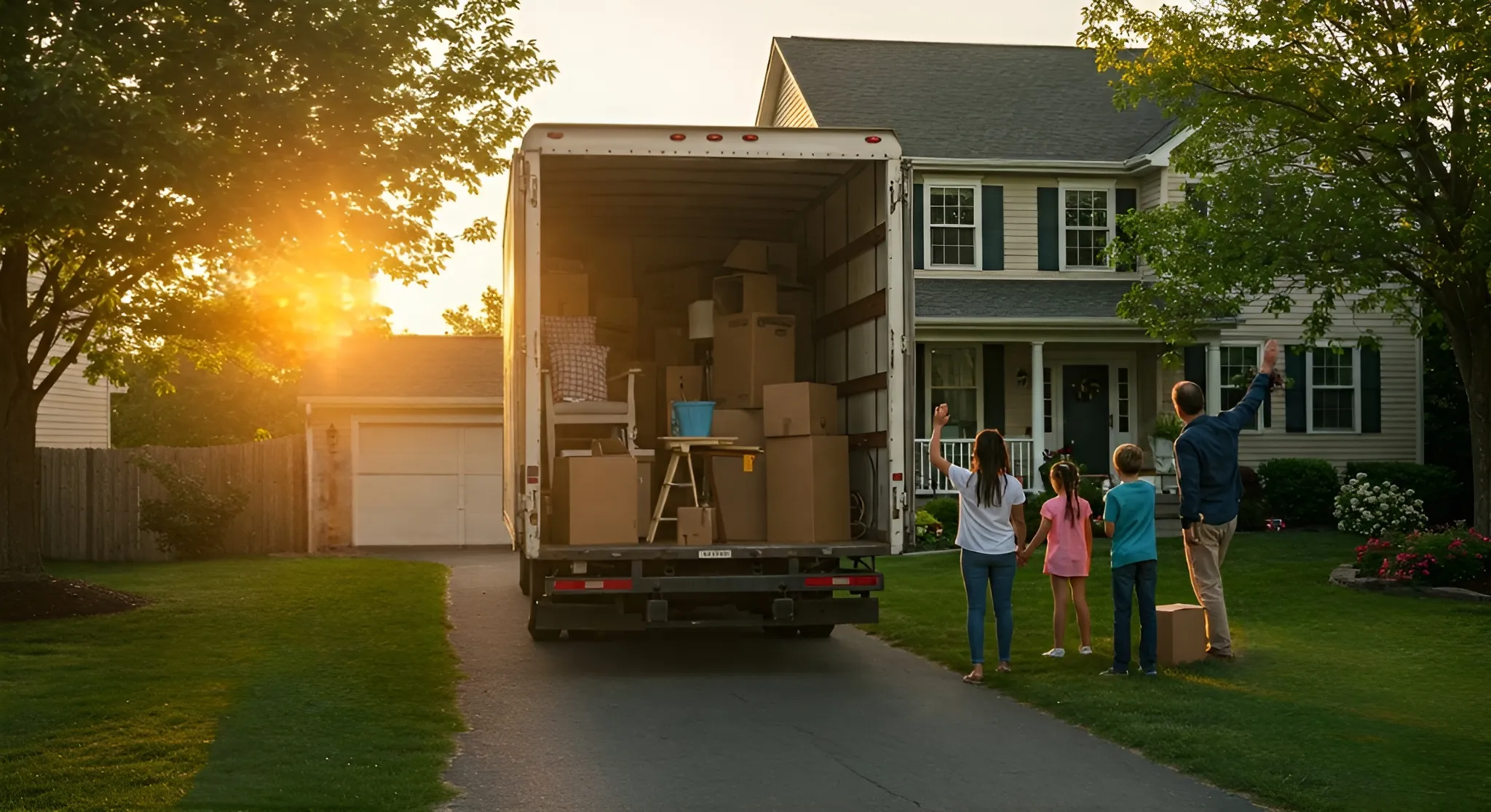 Moving Home Checklist: The Definitive Guide for Any Situation A Family Moving and a Truck Full of Their Stuff