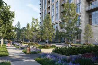Rendering of 28-story high-rise replacing condo complex in Dallas Oak Lawn