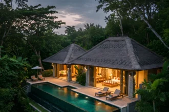 Luxury villa in Bali with infinity pool and tropical gardens
