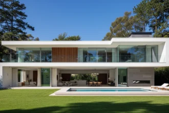 Modern luxury home with large glass windows and contemporary design