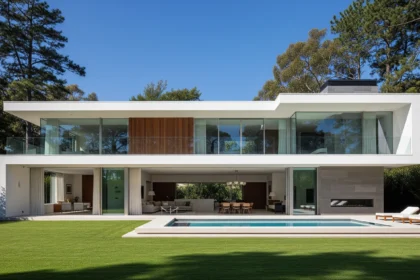 Modern luxury home with large glass windows and contemporary design