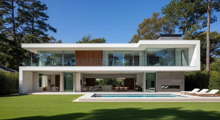 Modern luxury home with large glass windows and contemporary design