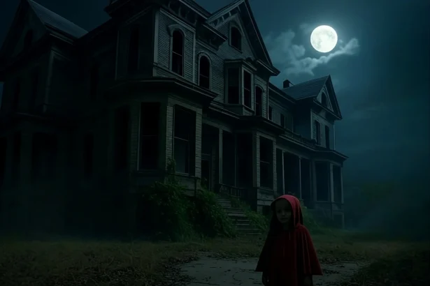 mysterious little girl in a spooky old house