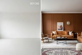 Comparison of empty room and virtually staged room