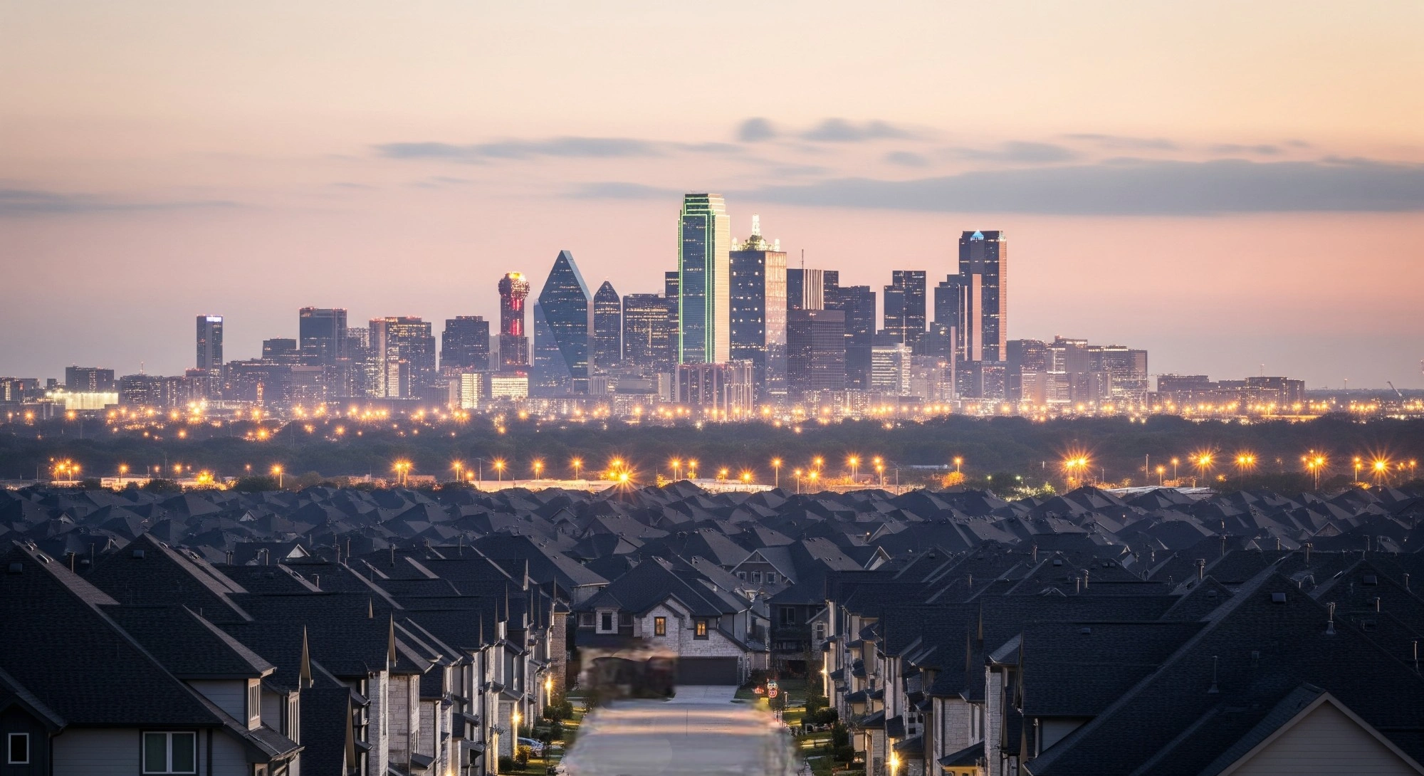 Texas Is Booming And DFW Is Building Like There’s No Tomorrow City DFW Skyline with New Suburban Homes in Foreground
