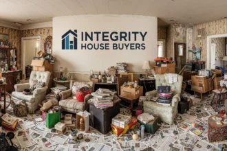 Cluttered hoarder house interior with sunlight as a symbol of hope
