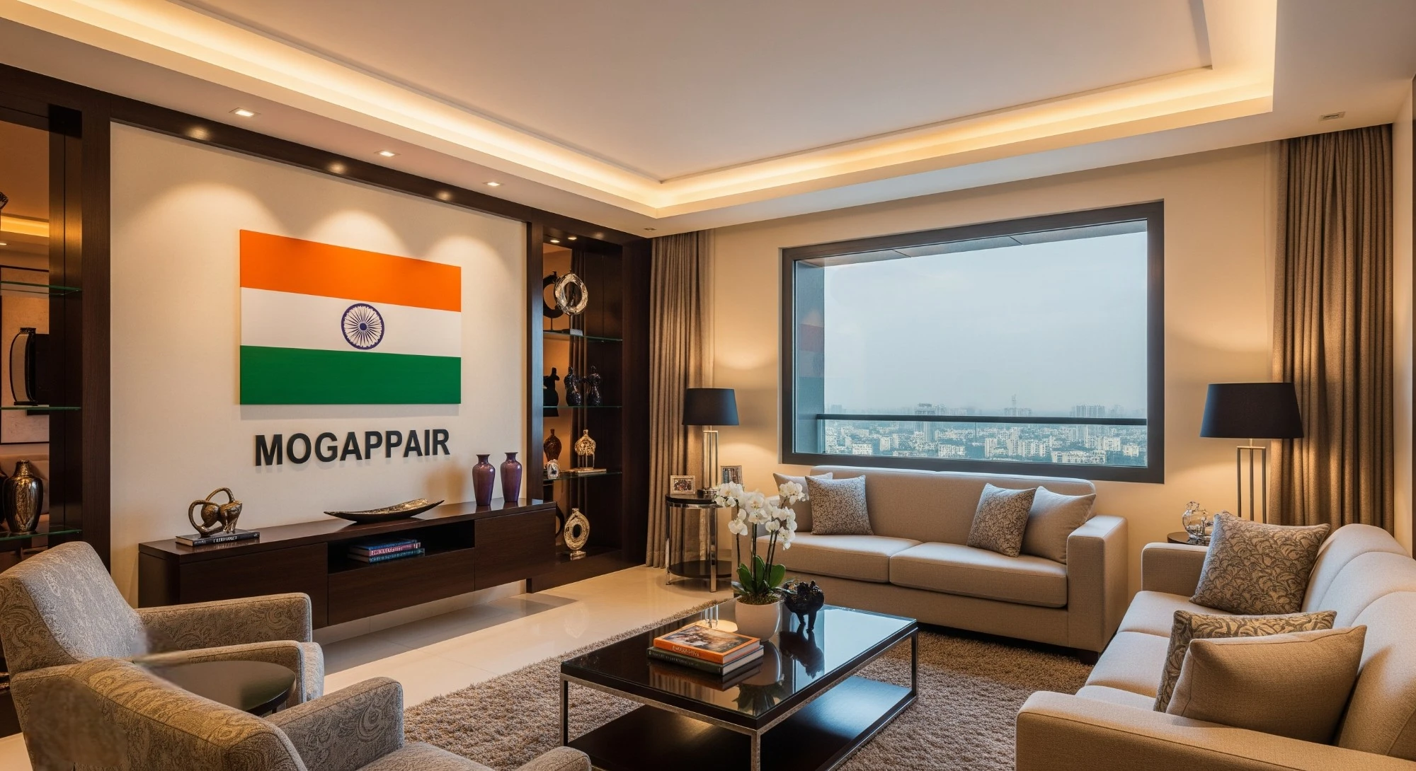 Why Mogappair Is the Best Place to Buy Flats in Chennai Right Now Living room of a 3 BHK luxury apartment