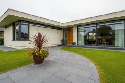 Front Yard With Pathway And Lush Garden