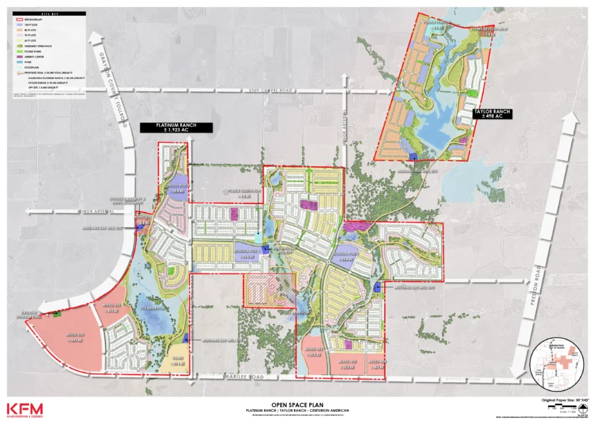 The Platinum Ranch site in Gunter, Texas, showing open land set for residential and commercial development