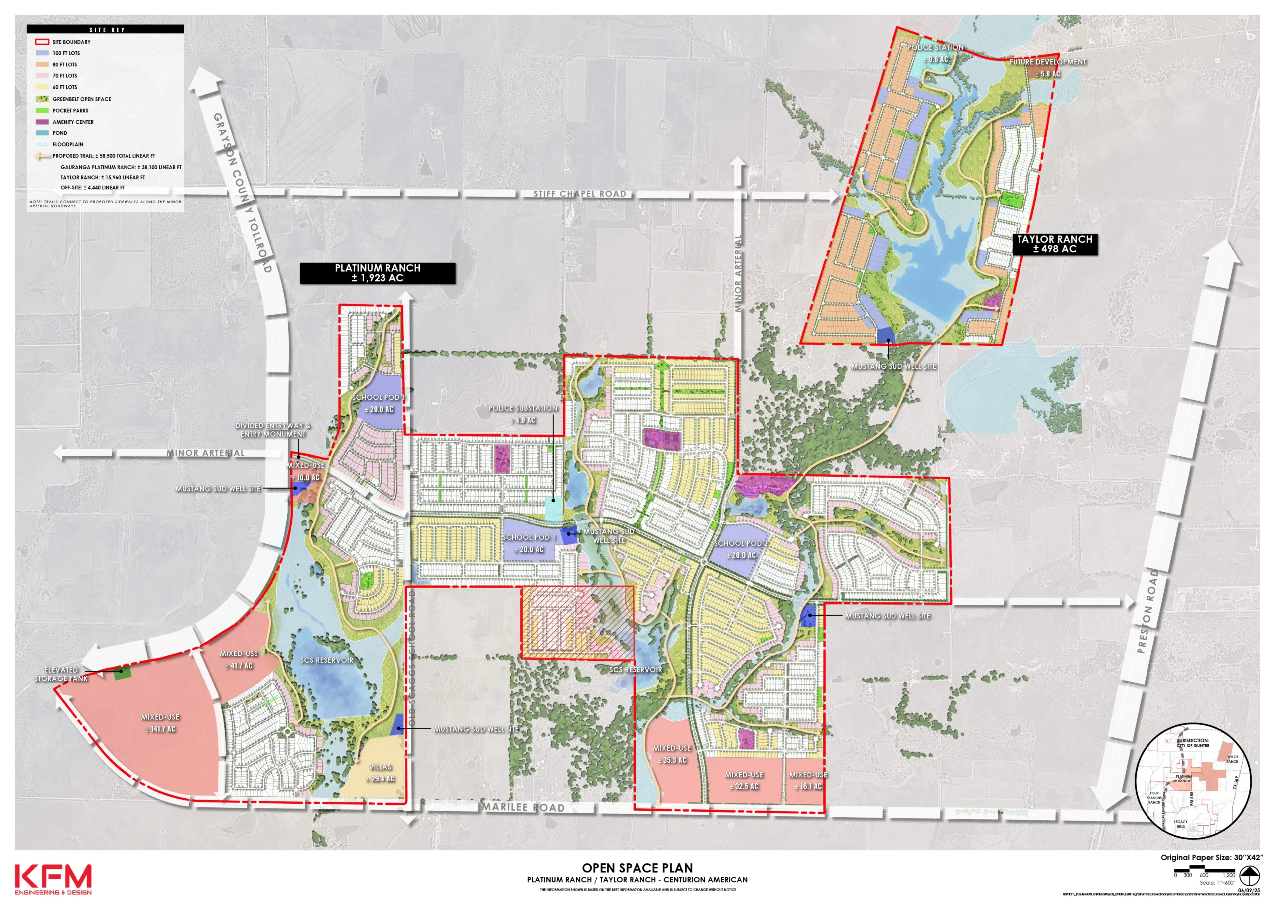 Thousands of homes planned in Gunter, Texas as semiconductor industry expands The Platinum Ranch site in Gunter, Texas, showing open land set for residential and commercial development