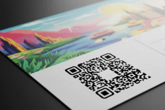 Postcard mock-up with a bold QR code