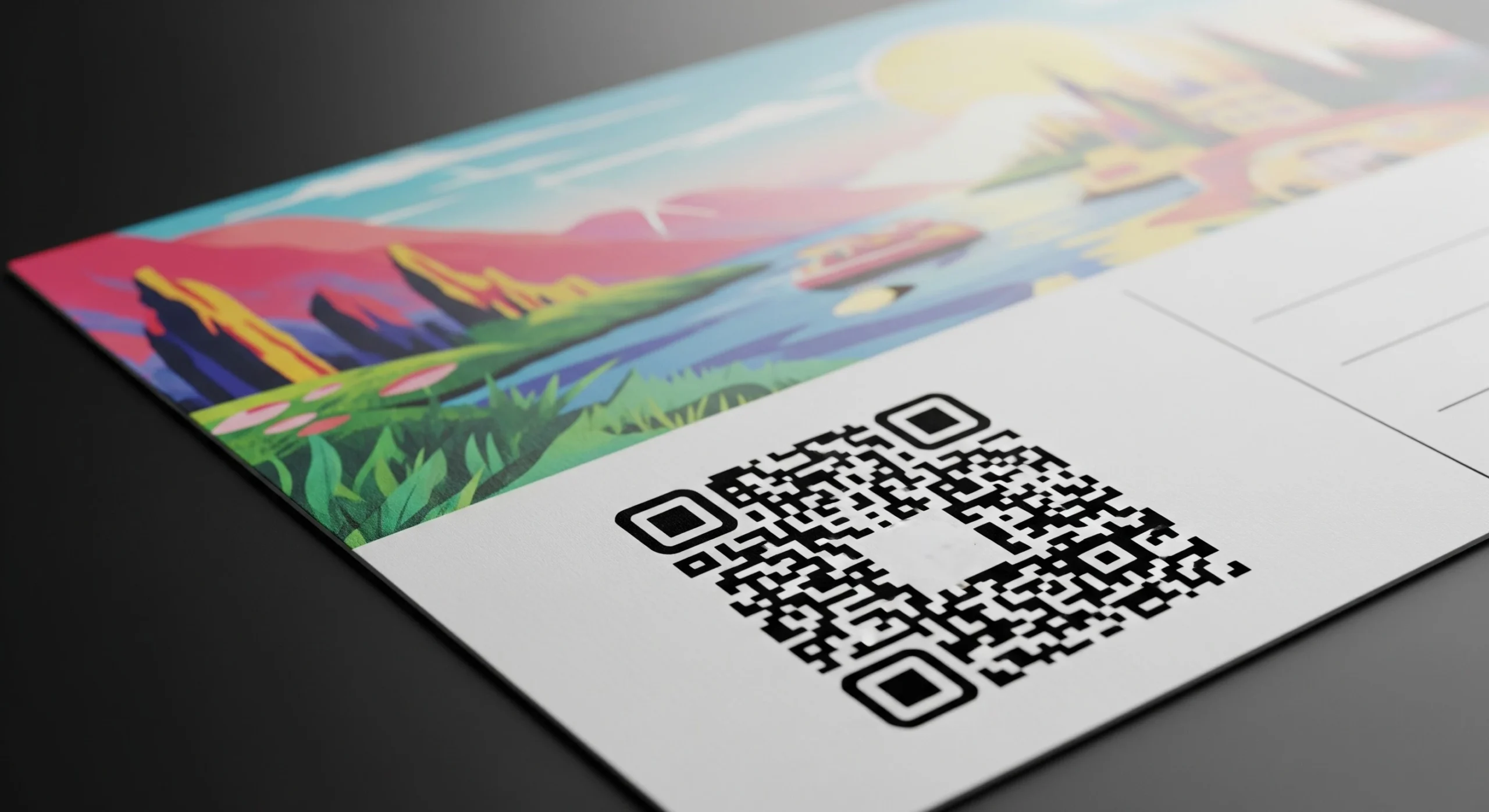 Postcard mock-up with a bold QR code