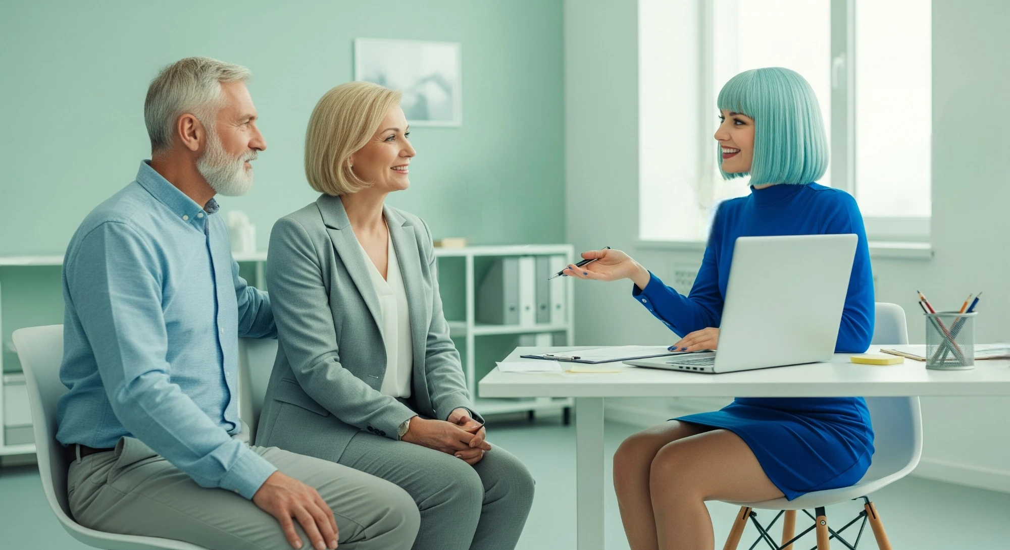 Older couple reviewing financial documents with a financial advisor