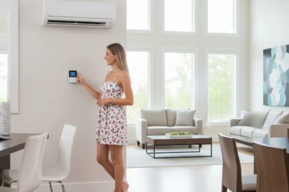 Smart thermostat and AC vent in modern Dallas home