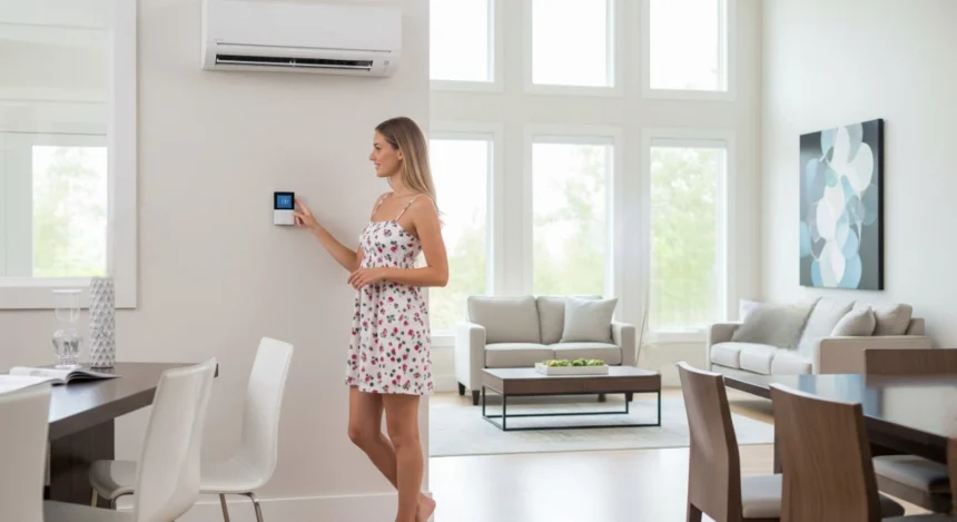 Smart thermostat and AC vent in modern Dallas home