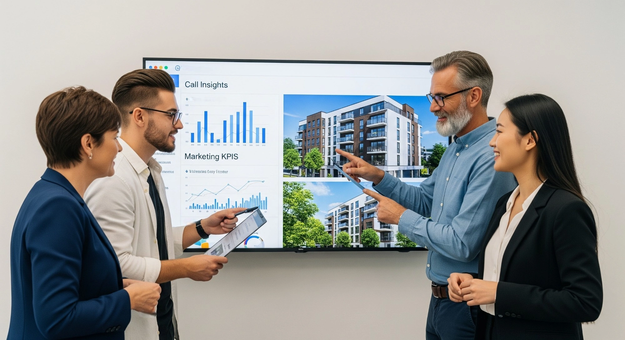 How to Use Property Management Call Analytics to Maximize ROI Real estate team using call data to improve strategies