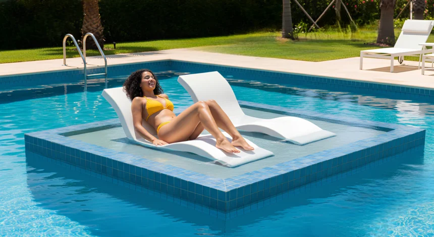 Pool tanning ledge with chairs