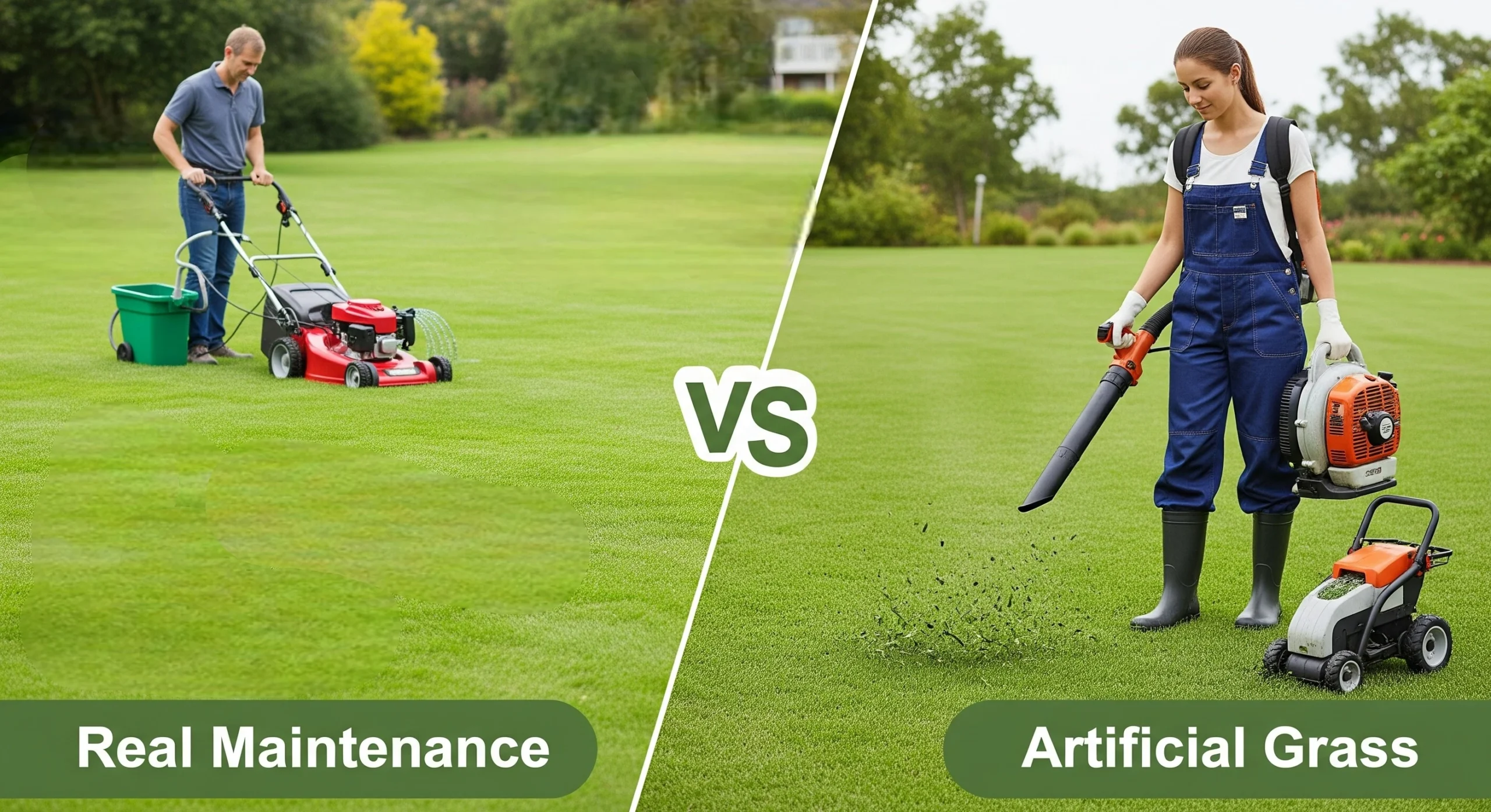 comparison between artificial and real grass maintenance