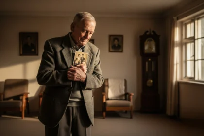 Senior man reflecting on memories in his old home
