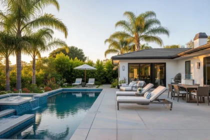 Modern California backyard with integrated pool and patio