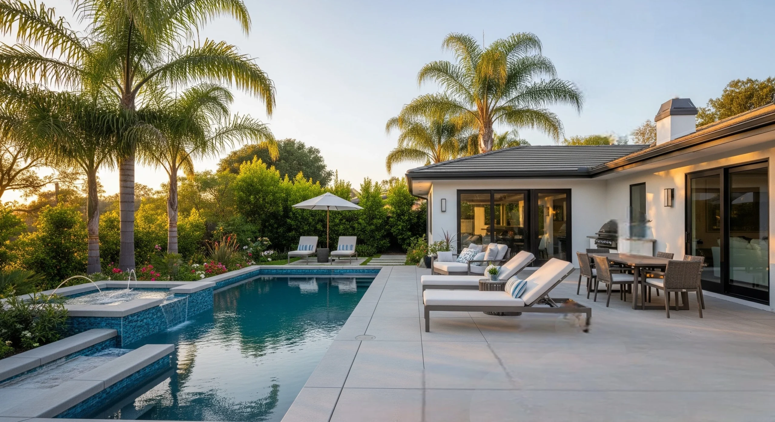 Modern California backyard with integrated pool and patio