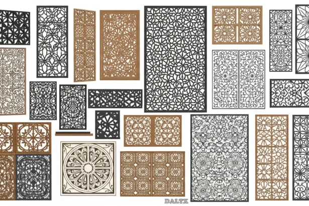 Various laser-cut courtyard elements