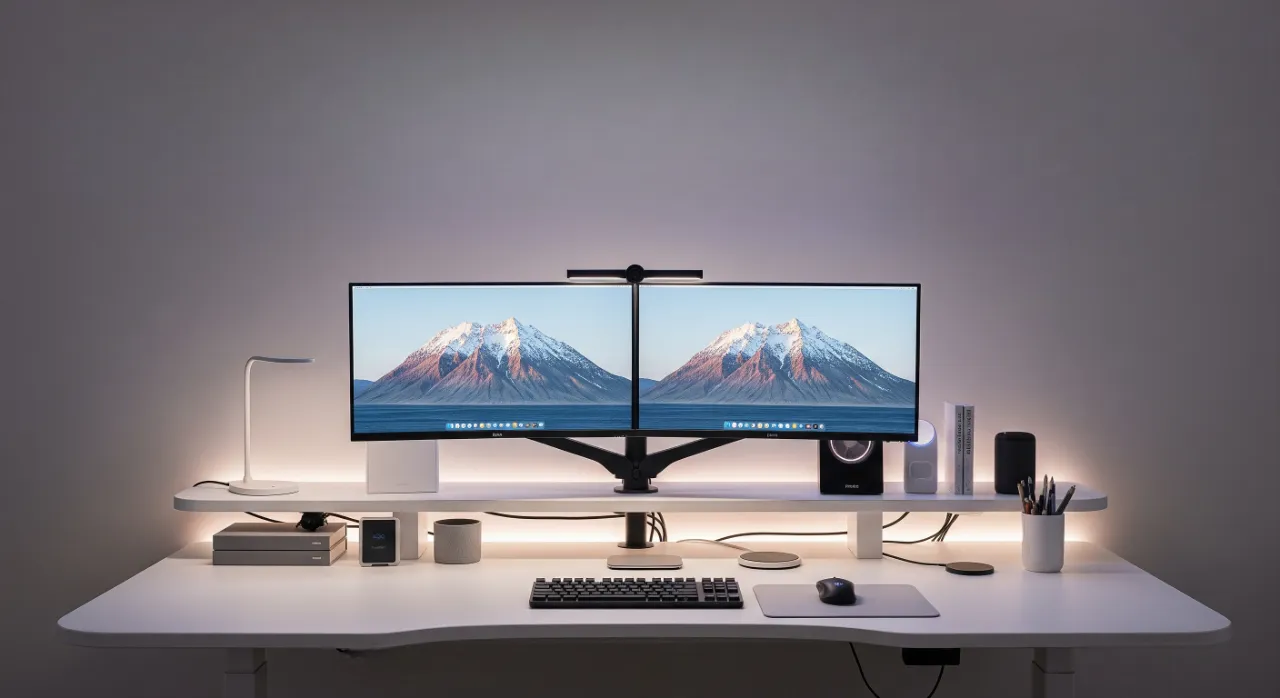 What Today’s Employees Really Expect From Workplace Perks Modern ergonomic desk with dual monitors and personal accessories