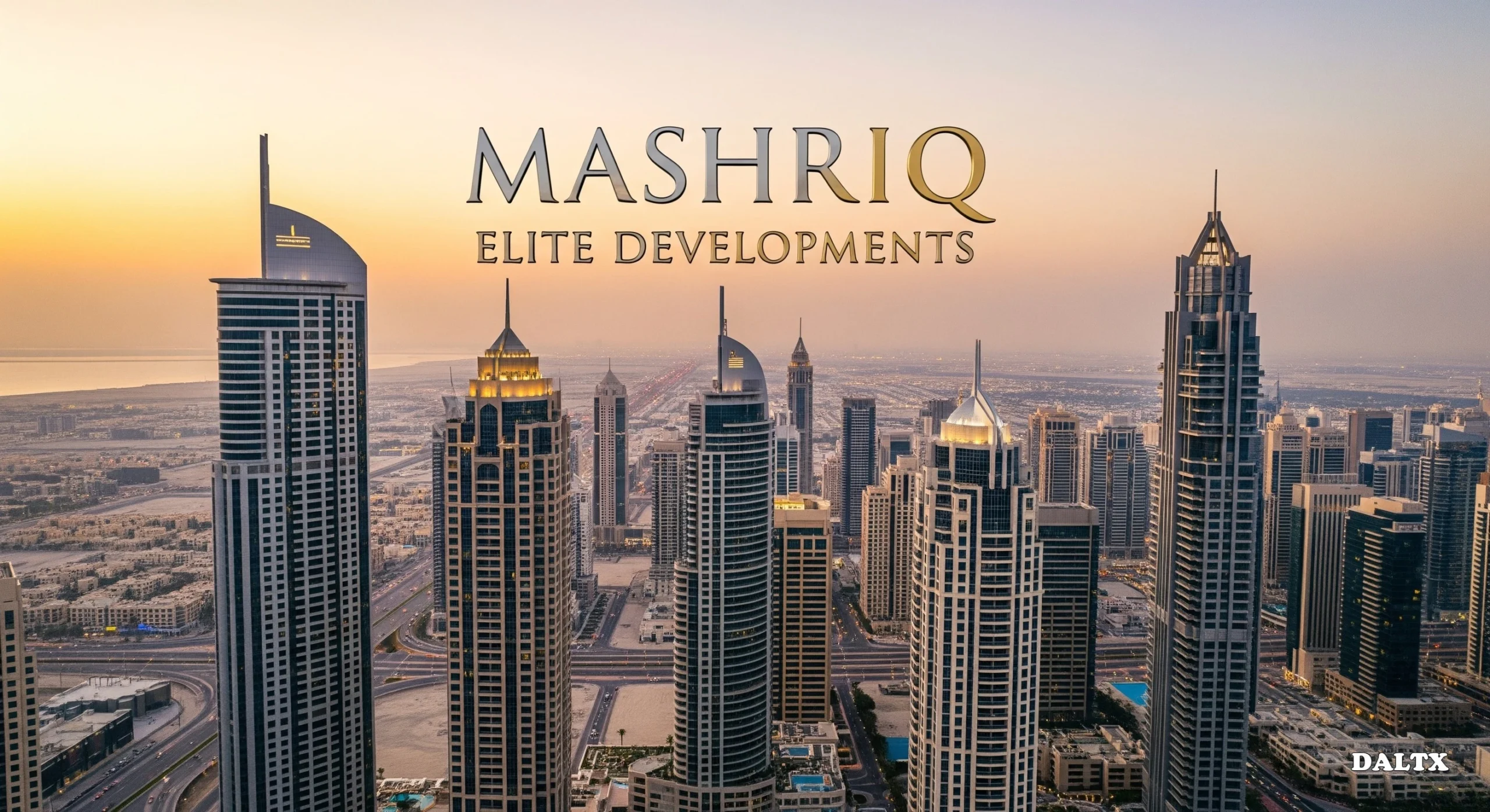 How to Choose a Trusted Developer in Dubai — Featuring Mashriq Elite Developments High-rise residential buildings with sunset backdrop