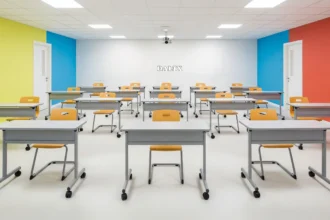 Classroom with ergonomic chairs and flexible desks