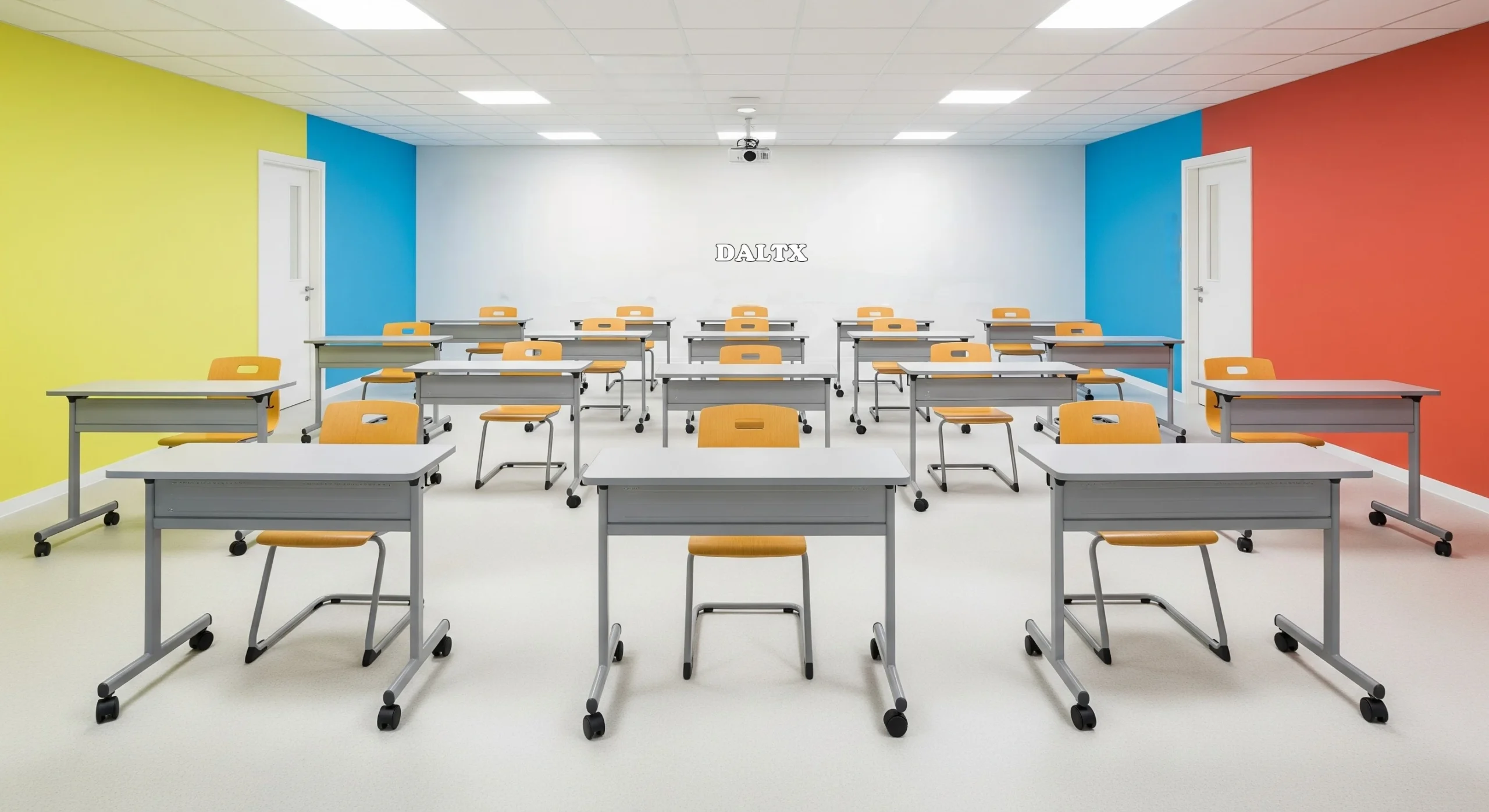 Classroom with ergonomic chairs and flexible desks