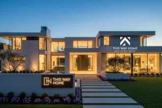 Contemporary luxury home with expansive glass windows and skyline view