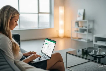 Homebuyer using a banking app on laptop