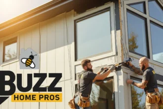 Buzz Home Pros Contractor installing siding on a Schaumburg home