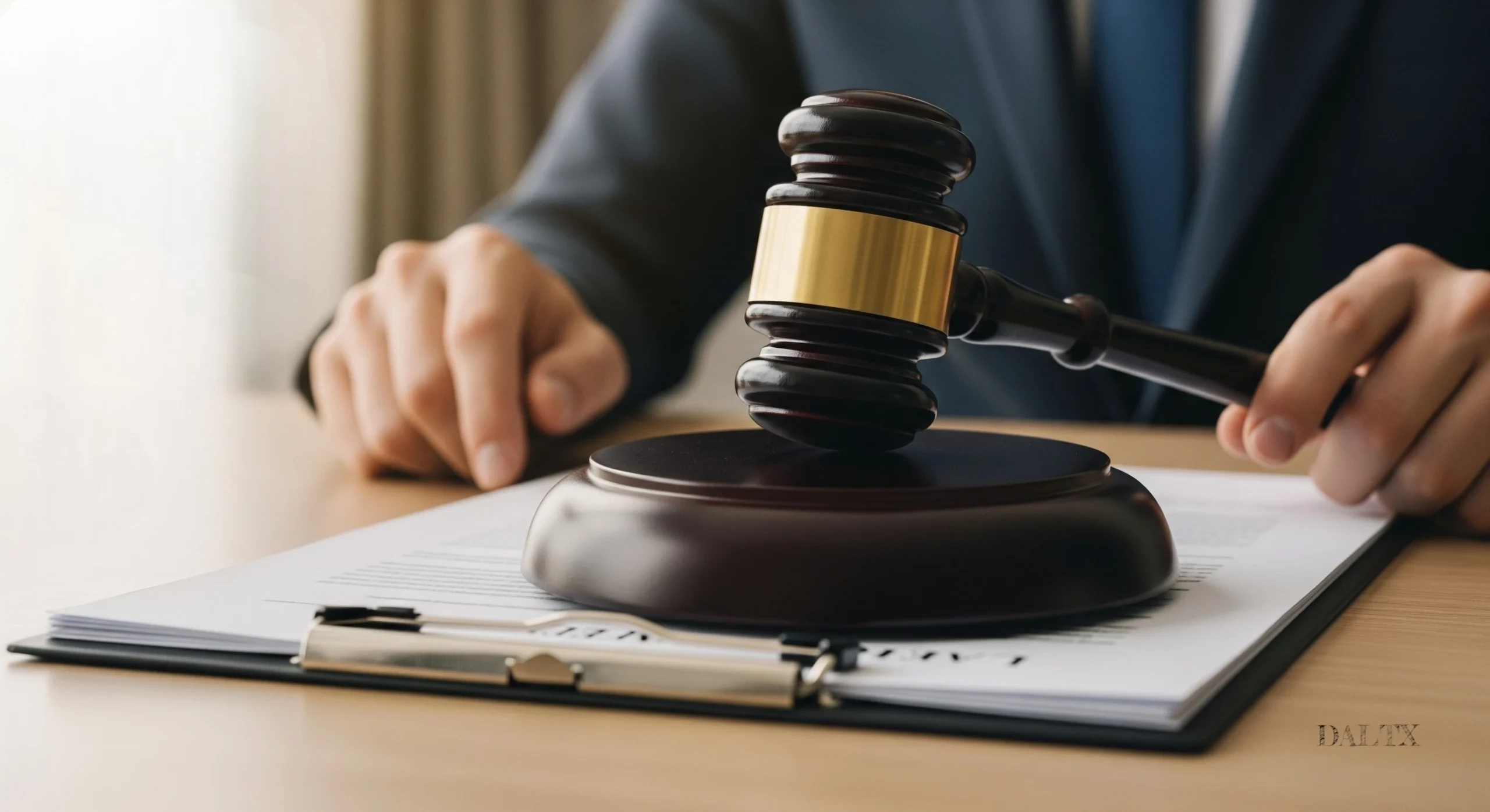 Gavel resting on legal documents related to a land development lawsuit