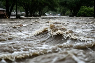 Flooded street in Kerrville or Hunt