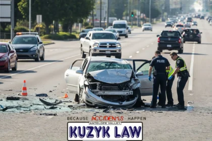 Car accident scene on a busy Fresno roadway