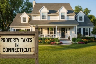 Connecticut neighborhood with homes representing property taxes