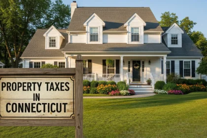 Connecticut neighborhood with homes representing property taxes