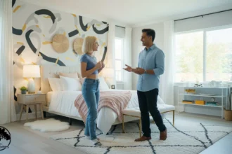 Realtor discussing staging updates with homeowners