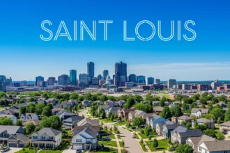 St Louis skyline with suburban homes in the foreground