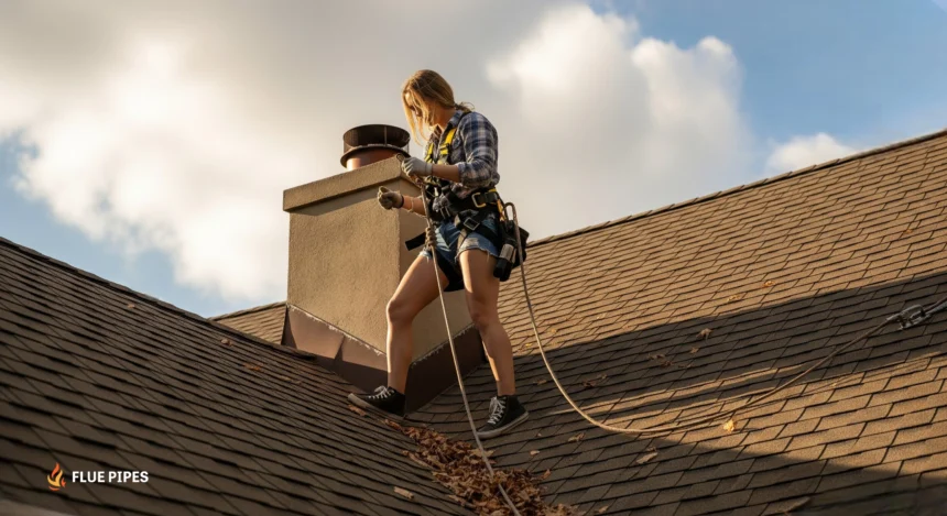 Roof safety harness during chimney work