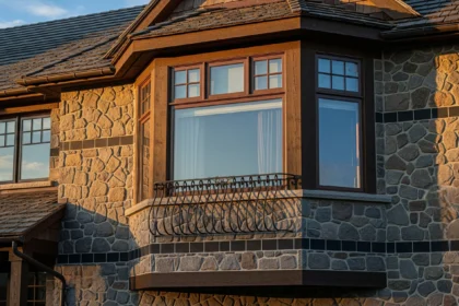 Exterior view of a bay window from a home