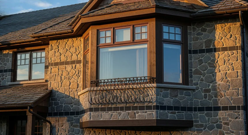 Exterior view of a bay window from a home