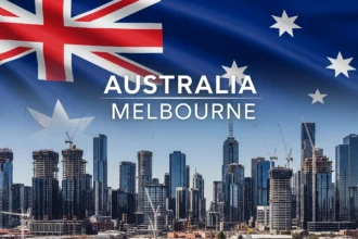 Construction cranes in Melbourne CBD skyline