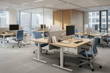 Open-plan office with ergonomic desks and natural light